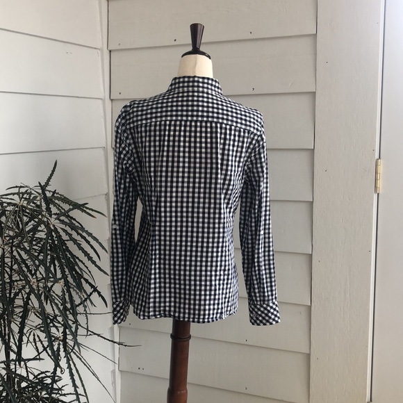 Talbots, size 2, indigo/white gingham check tailored blouse, 100% cotton - Picture 3 of 6